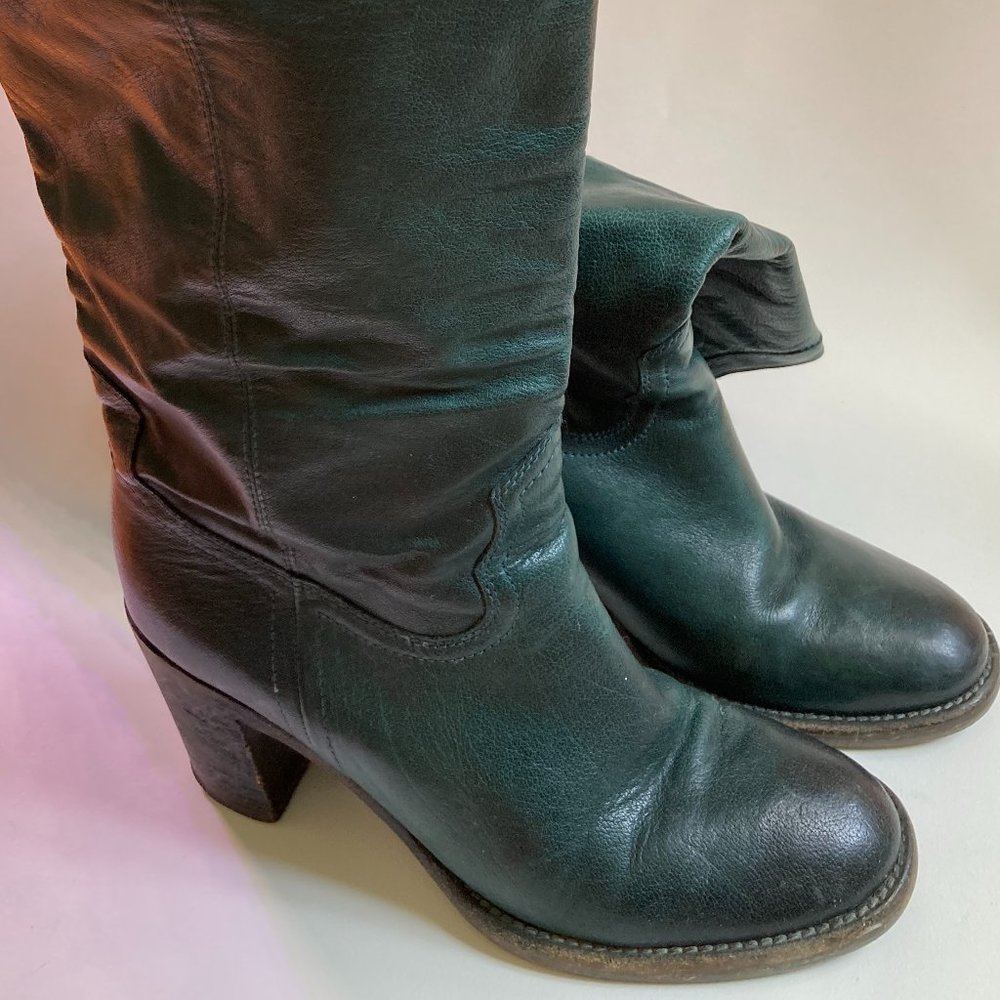Pakros Dark Teal Leather High Heeled Cowboy Boots